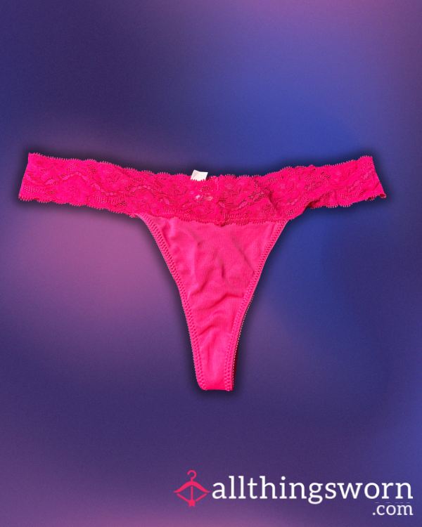 Hot Pink Thong With Lace Trim