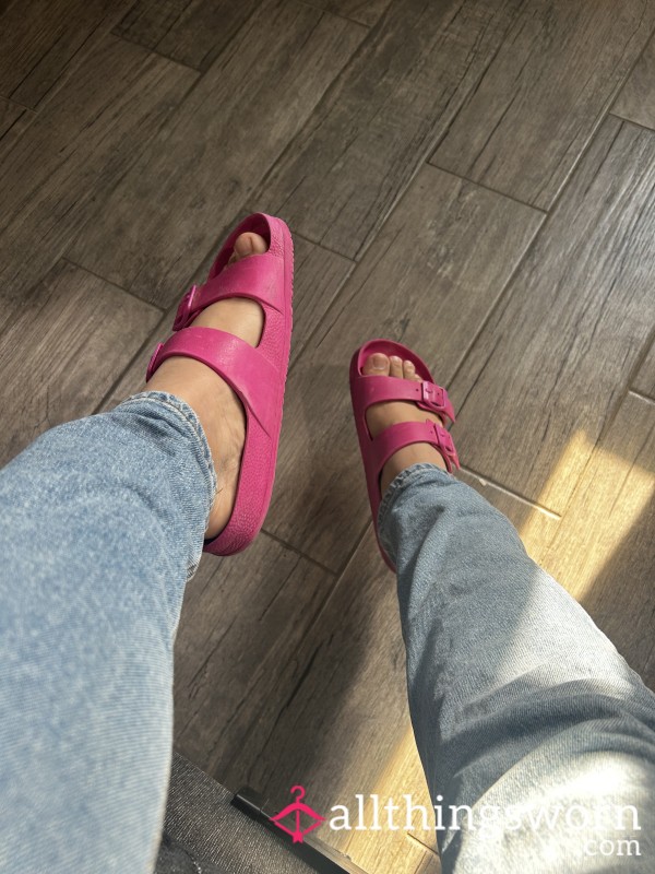 Hot Pink Two Band Footbed Sandals