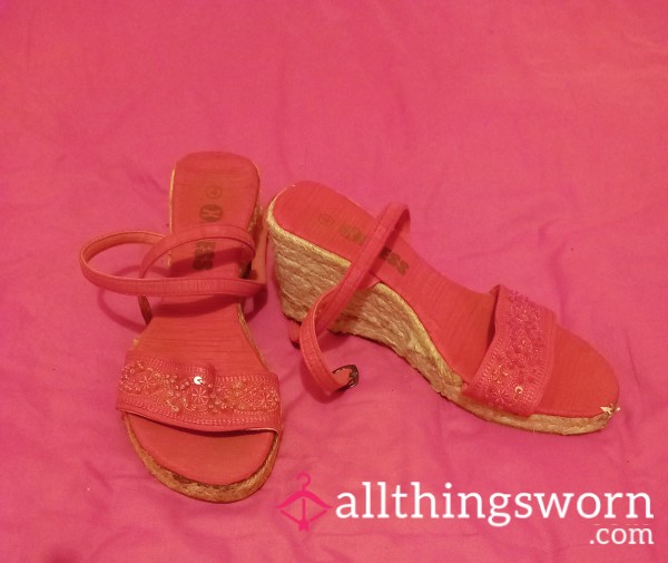 Hot Pink Wedge Sandals Size 4