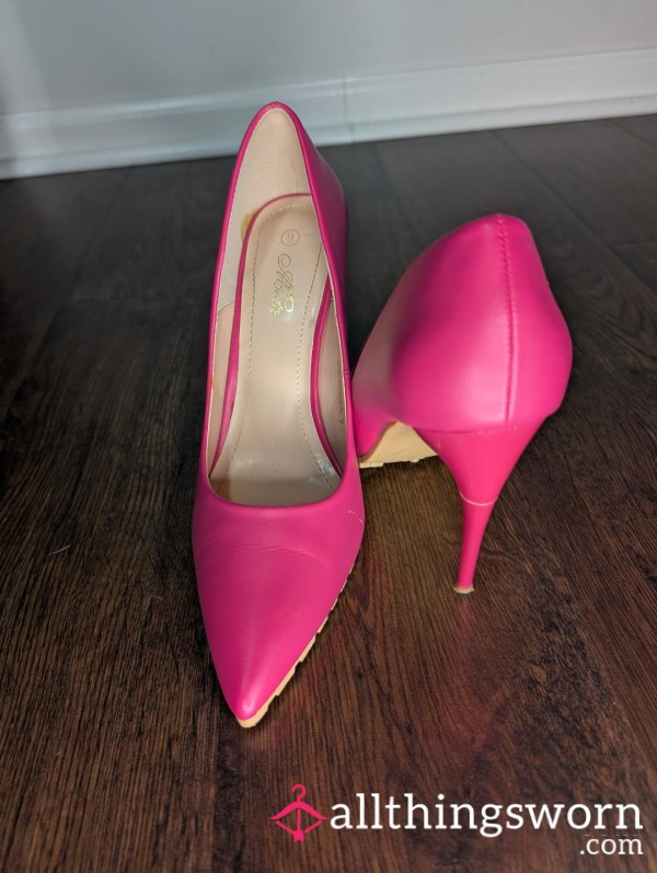 Hot Pink, Worn, High Heel Pumps With Broken Heel From Wear