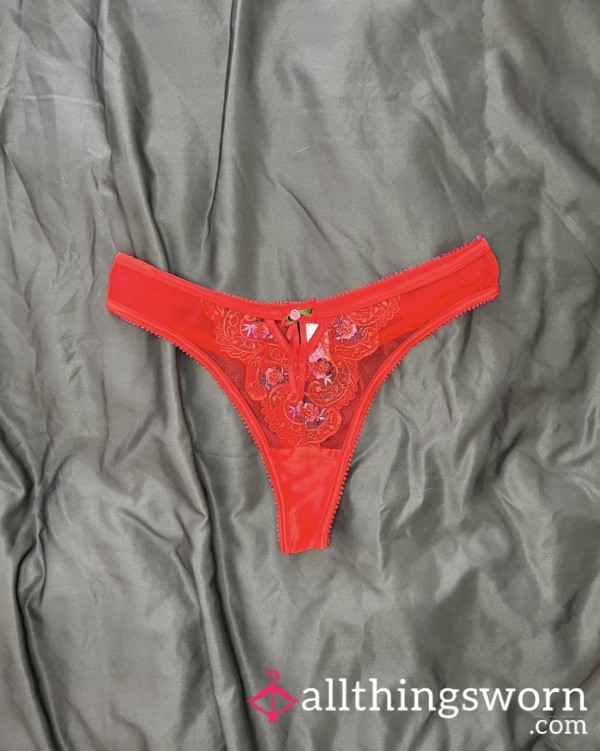 Hot Red Lacy Thong