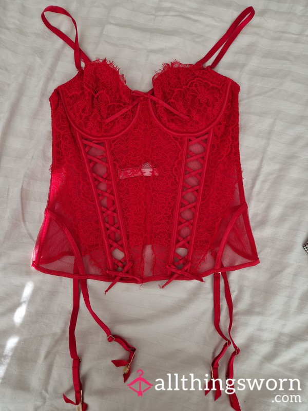 Hot Red Victoria Secret Lacey Basque ❤️