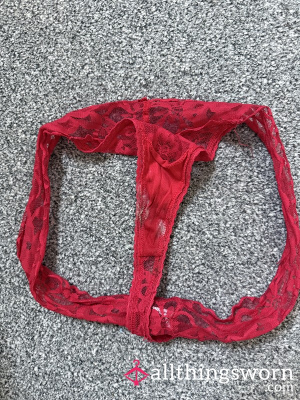 ❤️ 4 Days Hot Weather Worn Red Lace Thong ❤️