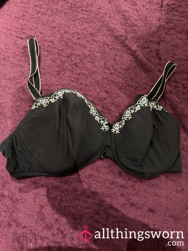 Huge, Round, Plumped Shaped Black And White Worn Trimmed Bra