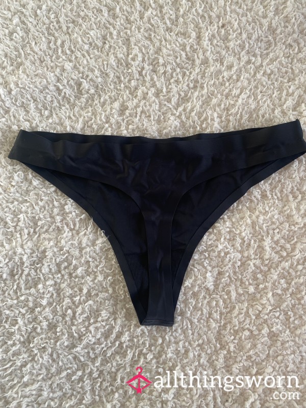 Invisible Black Cotton Silky Thong (UK 8)