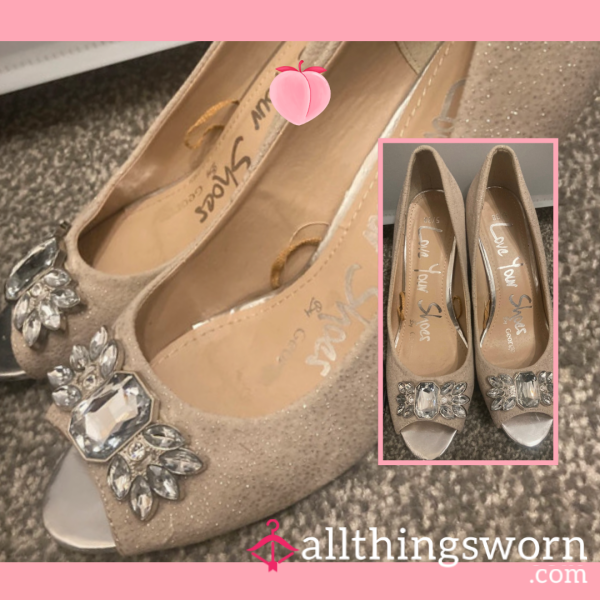 𝑵𝑼𝑫𝑬 𝑮𝑳𝑰𝑻𝑻𝑬𝑹𝒀  𝑯𝑬𝑬𝑳𝑺 ❥ Well Worn   & Super Cute UK Size 5 Heels