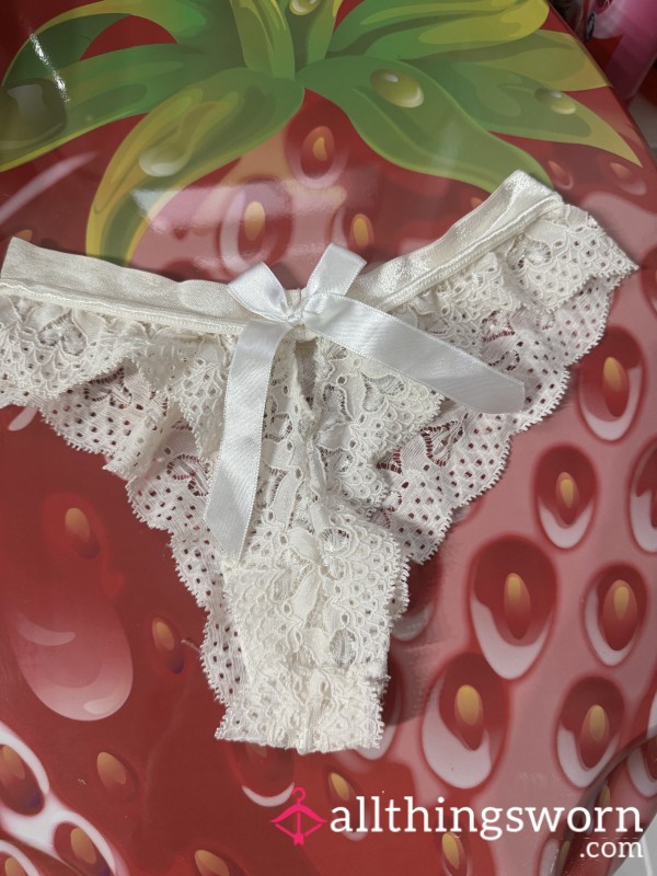 Its So  Cute And Tiny… Kind Of Like Your Self-control 🥺💖 This Cream Lace Thong’s Been All Mine—but I Might Let One Of You Lucky Little Losers Pay For The Honor Of Having It. Beg Harder