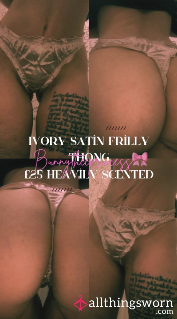 Ivory Satin Frilly Thongs