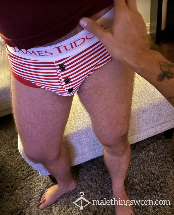 James Tudor RED & WHITE Stripped Underwear With Bu*ton Fly