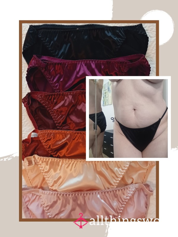 Jewel-Toned Shiny Sleek Satin String Bikini Full Back Panties