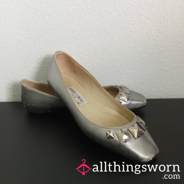 Worn Favorite Shoes Jimmy Choo Ballet Flats Silver Leather