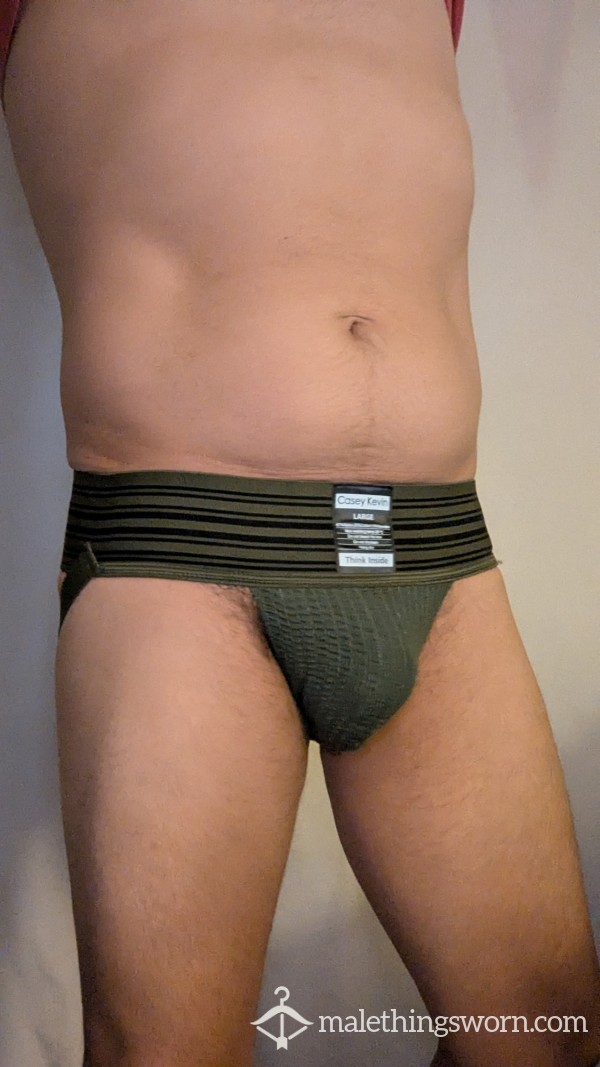 Jockstrap For Sale.  Green Large 3in Waistband Well Worn Uncut C*ck Inside