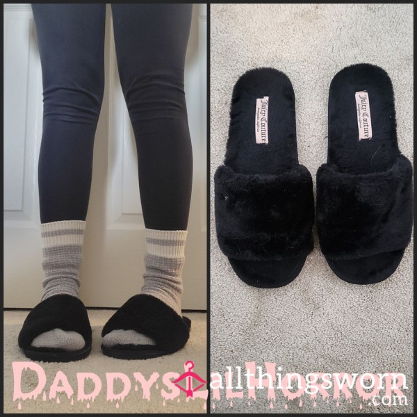Juicy Couture Black Worn Slippers