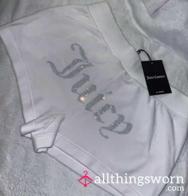 Juicy Couture BNWT Women's Diamanté White Velour Shorts Size S RRP £55
