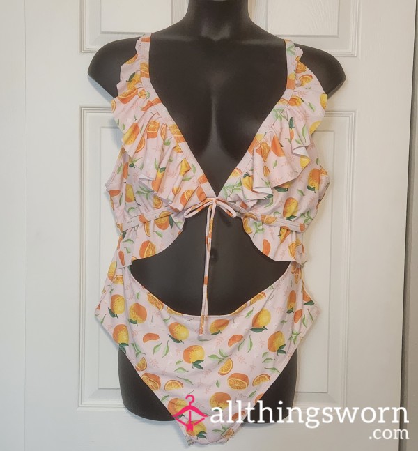 Juicy Temptation – Fruity Ruffle One-piece Cutout Swimsuit