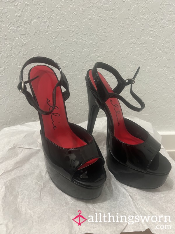 JULIET Stiletto Sandals – Black With Red Lining (Size 6.5)