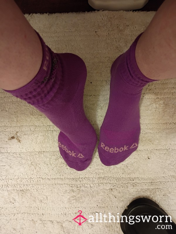 Just Put These On. Place Ur Order For How Long U Want Me To Wear. 24hr? 48hr? Purple Thick Crew Socks We Can Get These As Dirty And Sweaty As You'd Like 😉