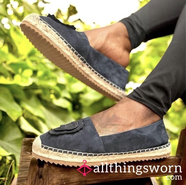Karl Lagerfeld Paris Navy Abby Slip On Suede Espadrille Flats
