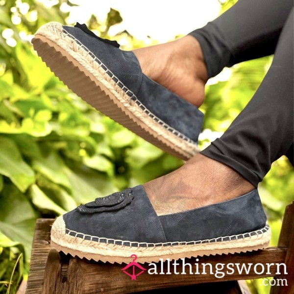 Karl Lagerfeld Paris Navy Abby Slip On Suede Espadrille Flats (Size 10)