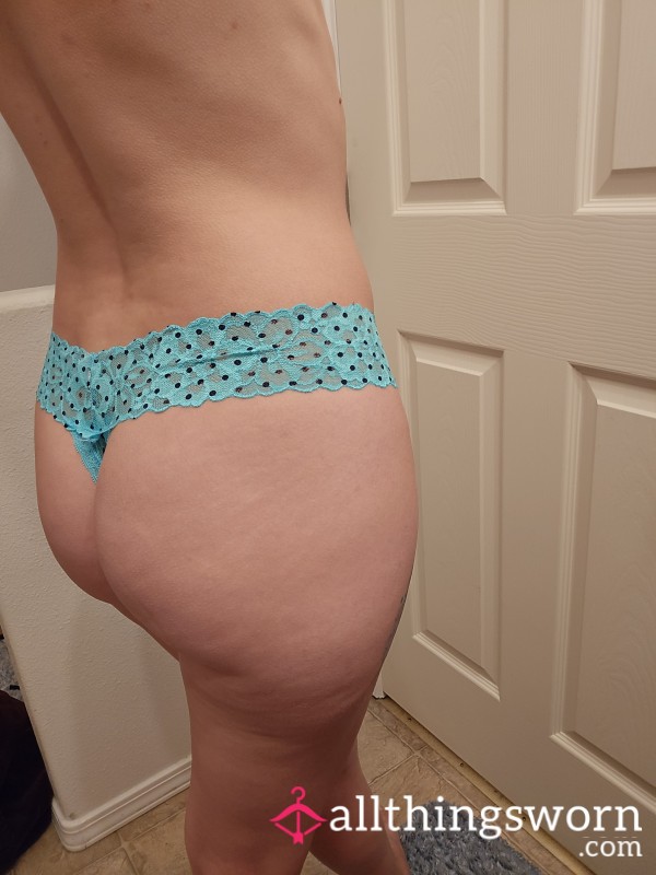 Sweet Kat's Teal Lacey Polka Dot Thong *includes Video*