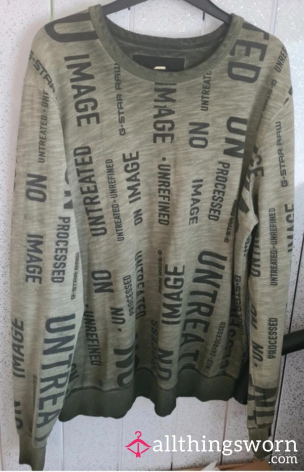 Khaki Graphic Print Top- Good Condition
