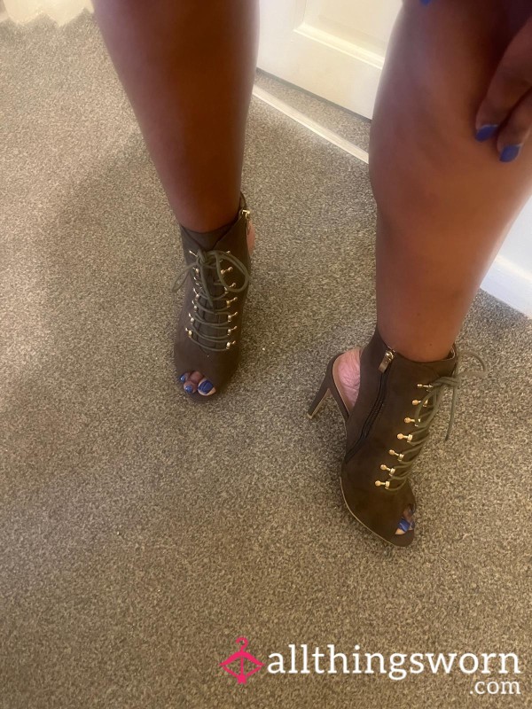 Khaki Green Lace Up Heels