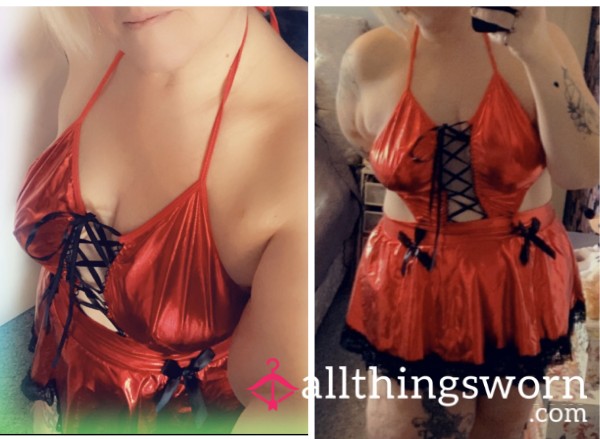 Kink Plastic Feel Plus Size Dress Red