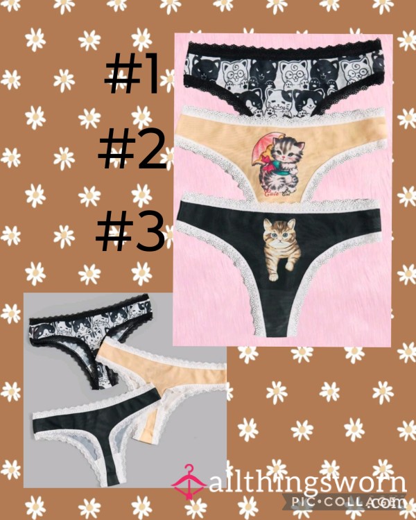 Kitty Print Thongs