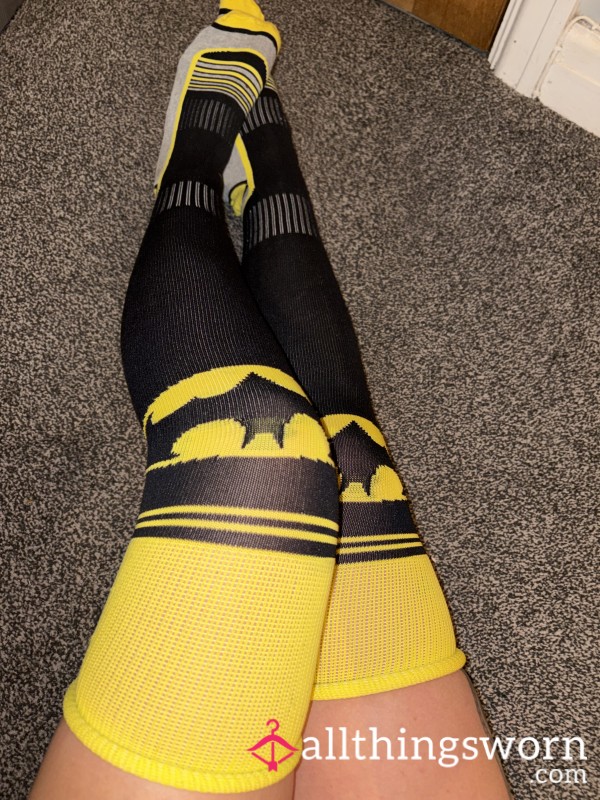 Knee High Batman Socks (worn)