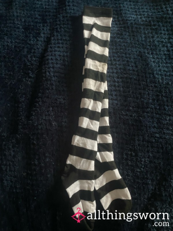 Knee High Black And White Stripped Socks