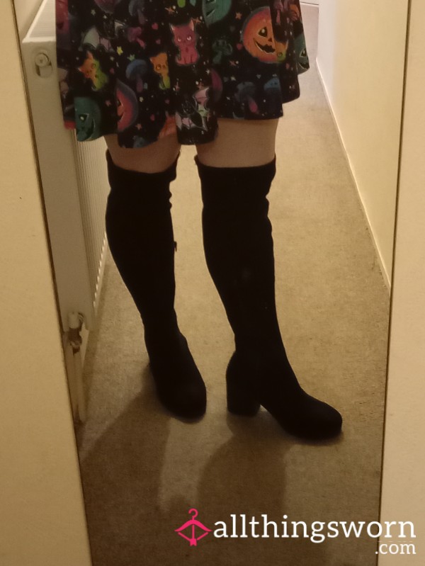 Knee High Black Fabric Boots 💜🔥