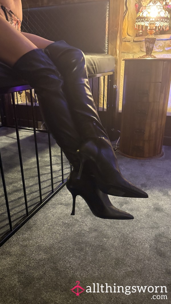 Knee High Black Heeled Boots Worn For Dirty Weekend