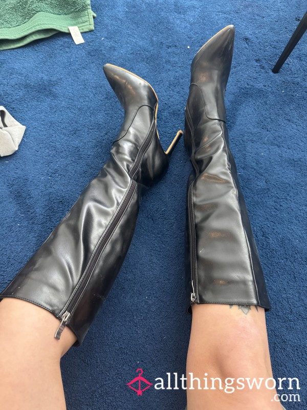 Knee High Black Leather Boots