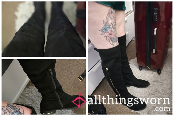 Knee High Black  Suede Boots ♡ FOOTLOVERS