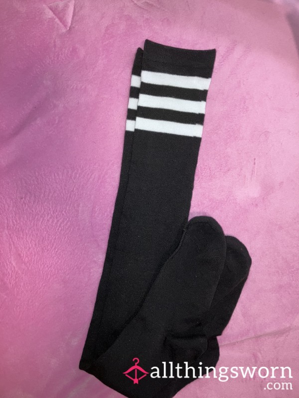 Knee High Black With White Stripe Socks