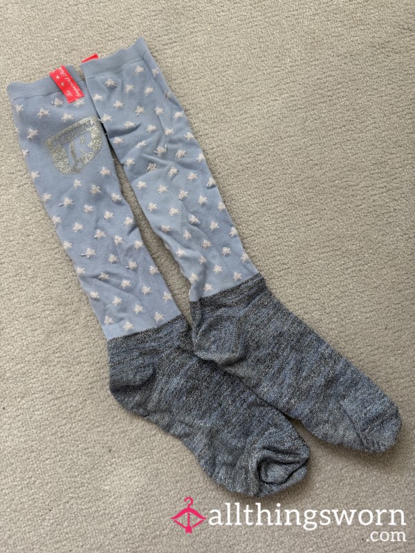 Knee High Blue Star Well Worn Equestrian Riding Socks 🧦