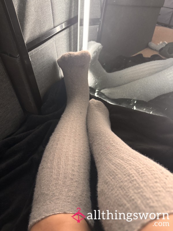 Knee High Fuzzy Grey Socks