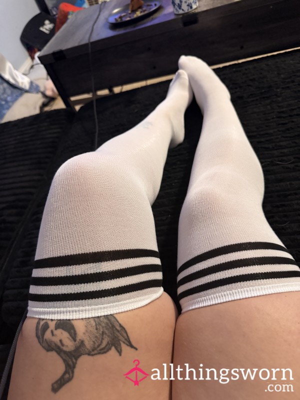 Knee High Socks (white W/ Black Stripes)