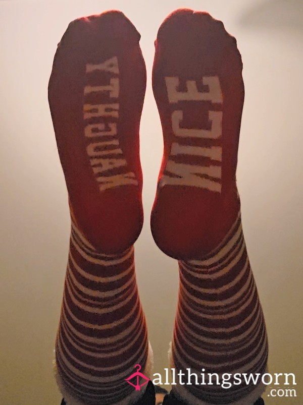 Knee High Striped Naughty/nice Socks