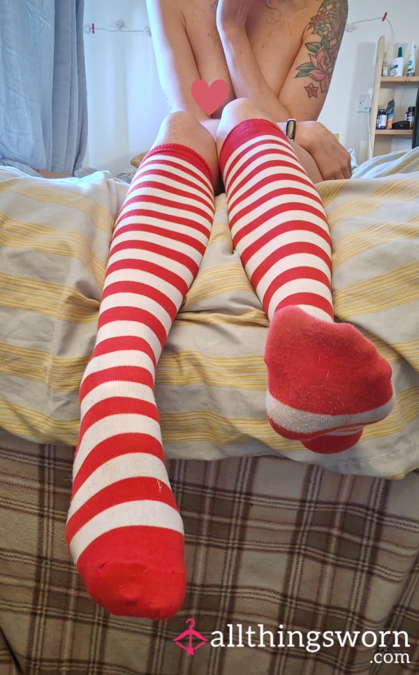 Knee High Sweaty Stripey Socks For Stretching In