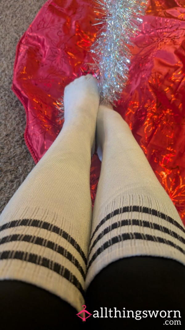 Knee High Well Loved Black And White Crew Type Socks