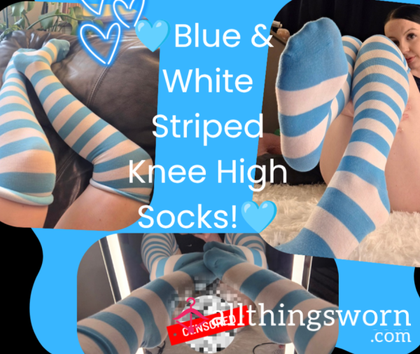 🩵Knee High White & Blue Striped Socks🩵