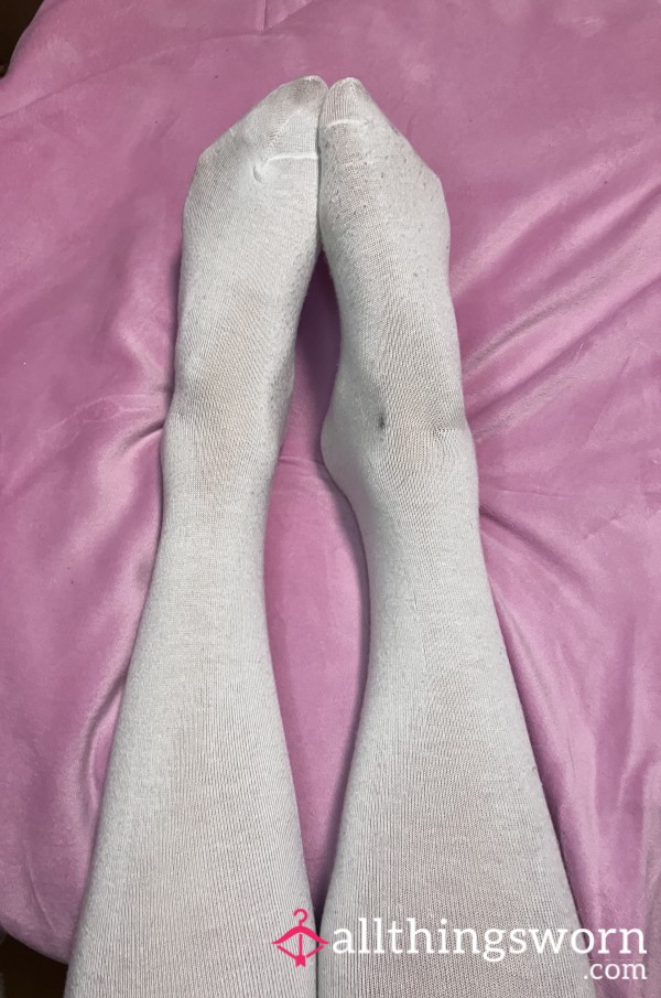 Knee High White Worn Socks
