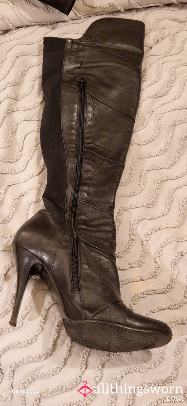 Knee Length Black Leather Boots