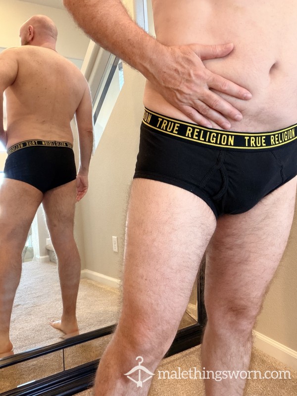 L Briefs - Black, Cotton, Well-worn