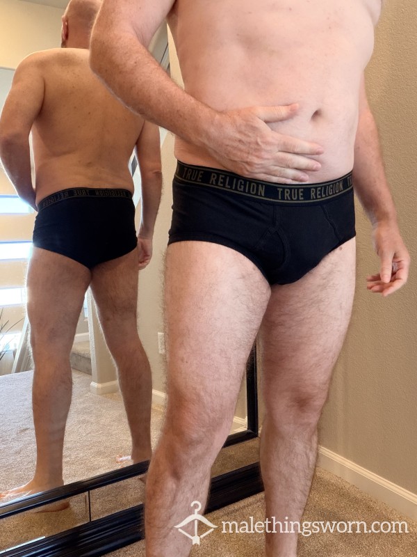 L Briefs - Black, Cotton/Spandex Blend, Well-worn