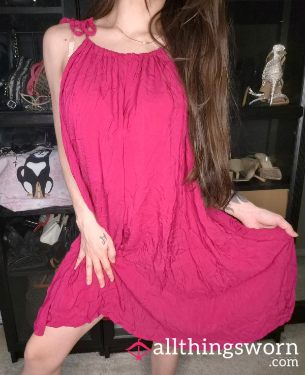 🌹La Vie En Rose Halterneck Oversized Pink Dress Sun Dress Girly Feminine Cute Clothes 1 Piece Mini Dress (One Size Fits All) Japanese Asian Athletic Slim Thick Tattoo Fitness Model Trainer