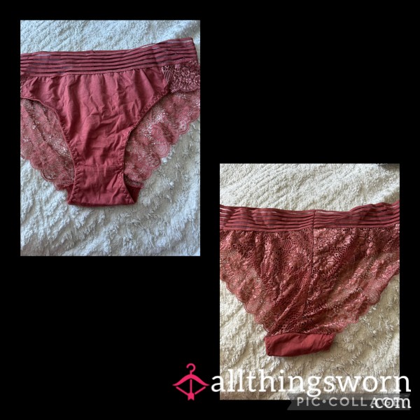 Lace And Soft Cotton/satin Full Panties Dark Pink/red
