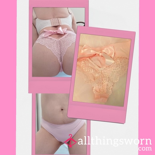 Lace Back Thong Panties With Satin Bow