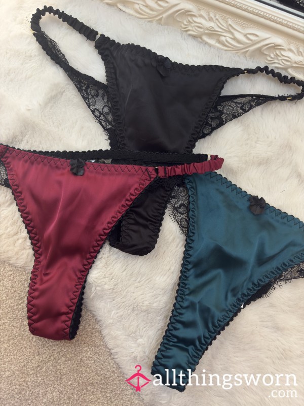 🖤 Lace Back Satin Thongs - Choose From 2 Colours(emerald Green Now Sold!)